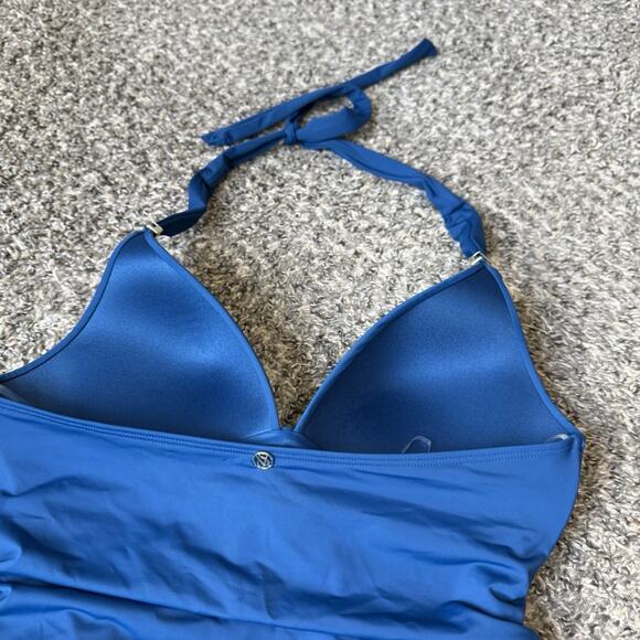 Victoria Secret Forever One Piece Swimsuit Size M Ruched Blue Halter Sexy New - Picture 6 of 8